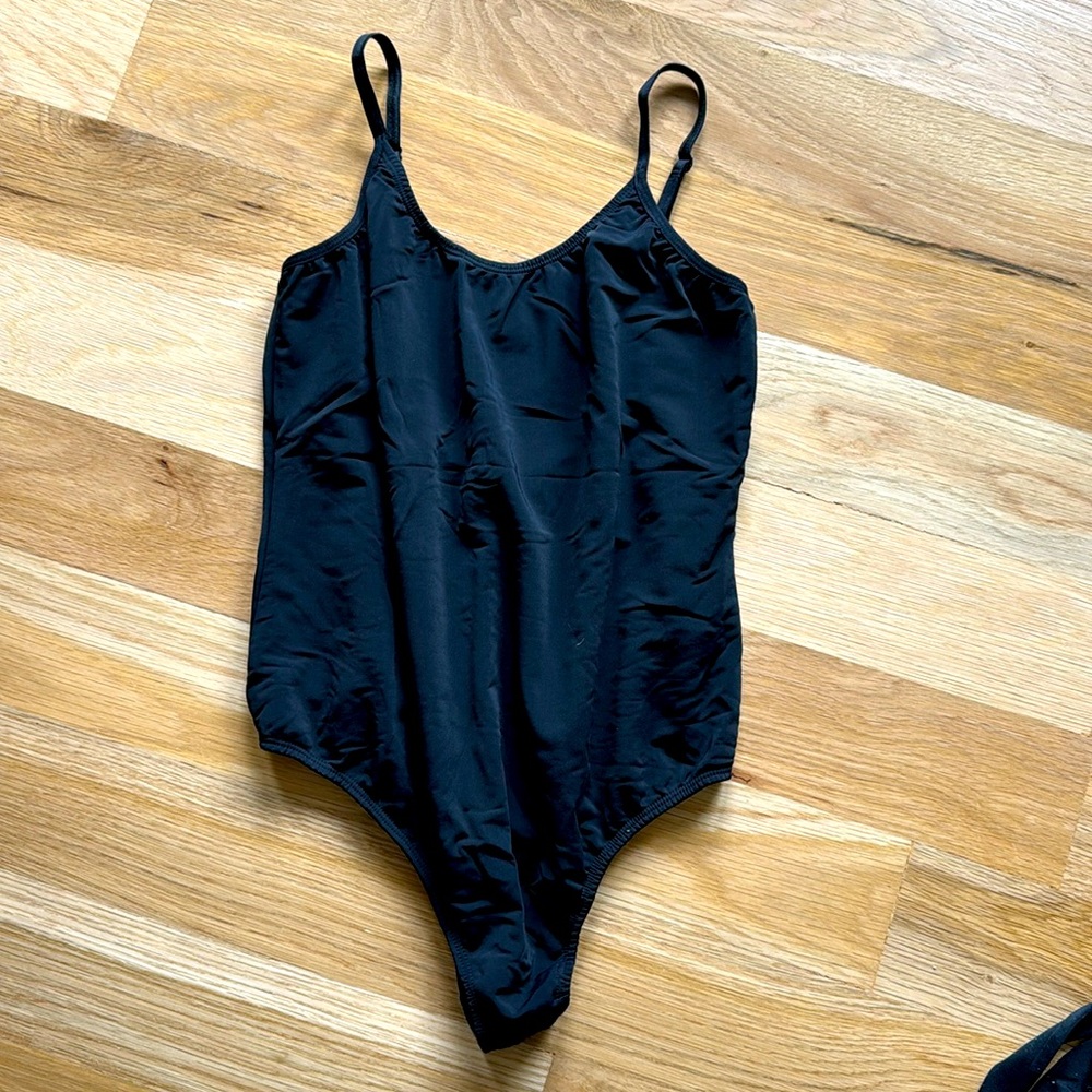 Classic black one piece thong swimsuit
